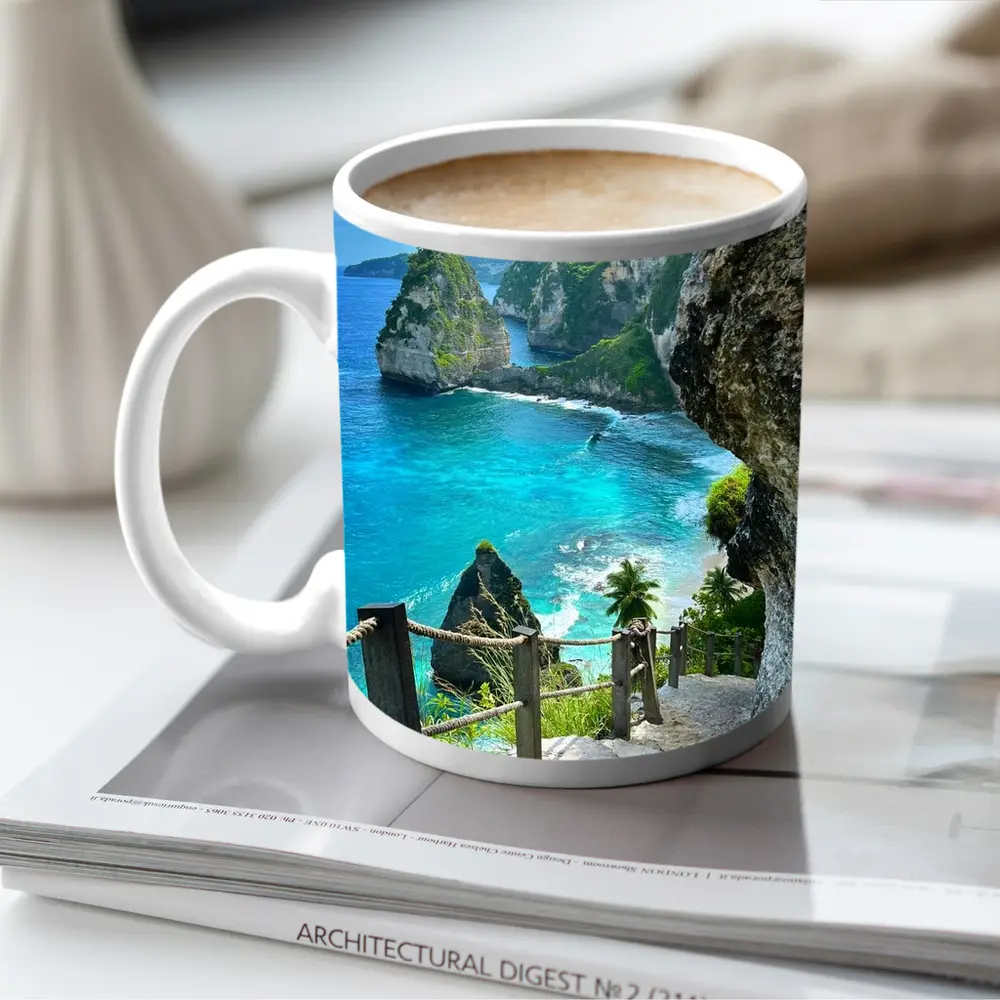 Tropical Cliffside Steps Leading To Ocean – Mugs