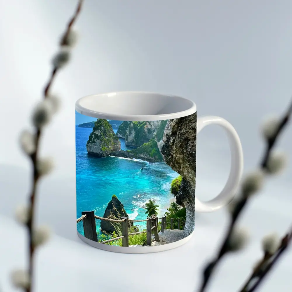 Tropical Cliffside Steps Leading To Ocean – Mugs