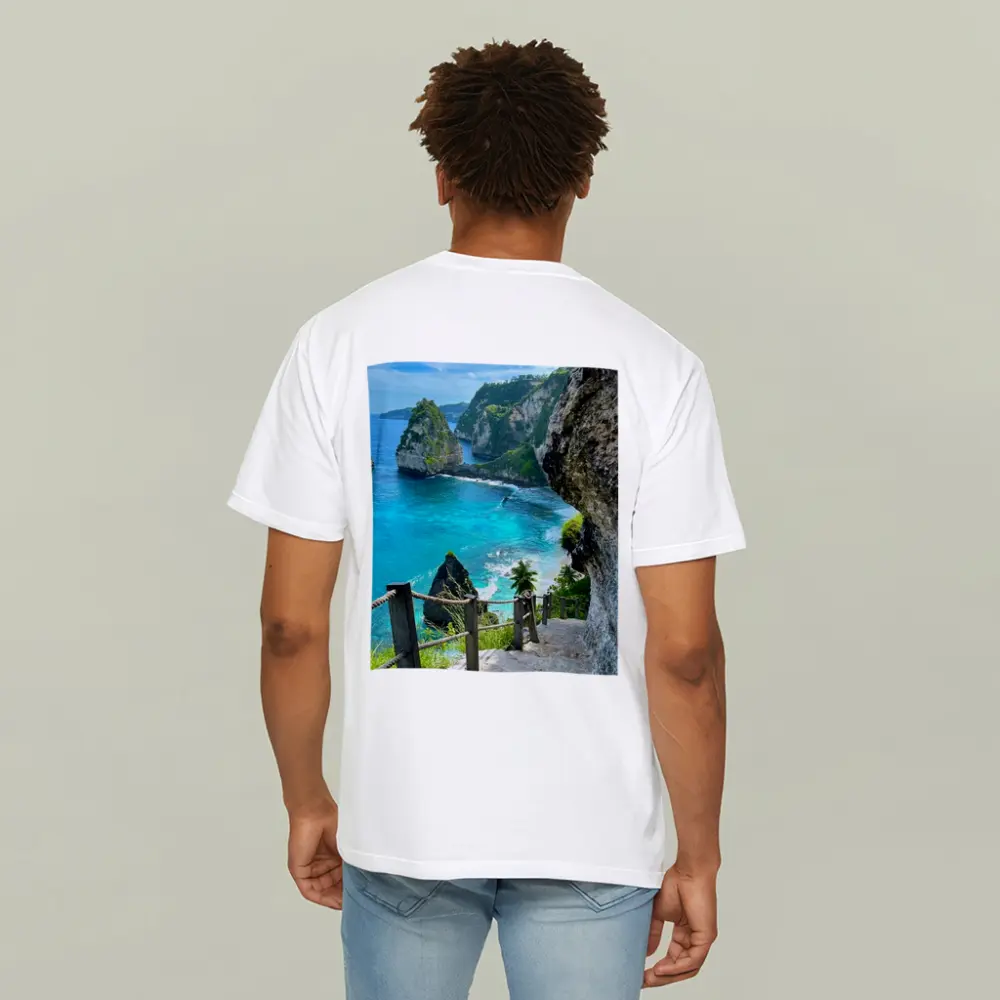 Tropical Cliffside Steps Leading To Ocean – T-Shirts
