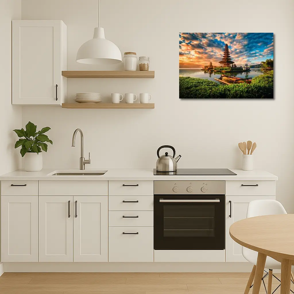 Bali Temple Lake Sunset Golden Sky – Wall Art