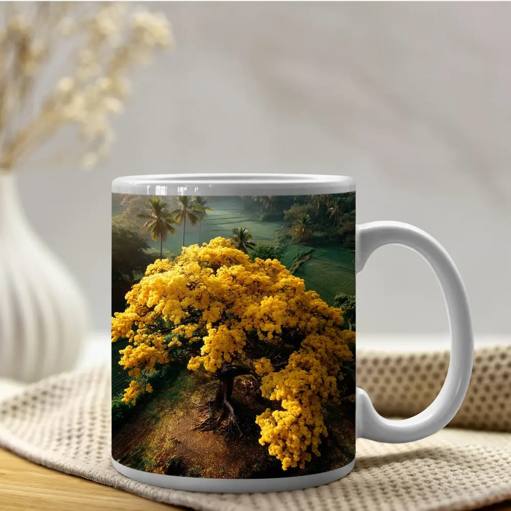 Yellow Flowering Tree Tropical Jungle Aerial – Mugs