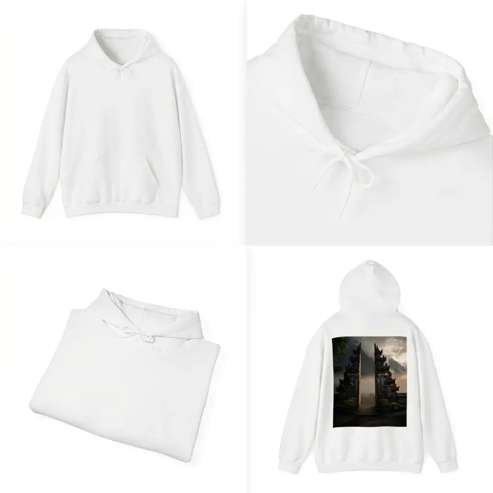 Balinese Temple Gate Misty Mountain Landscape – Hoodies