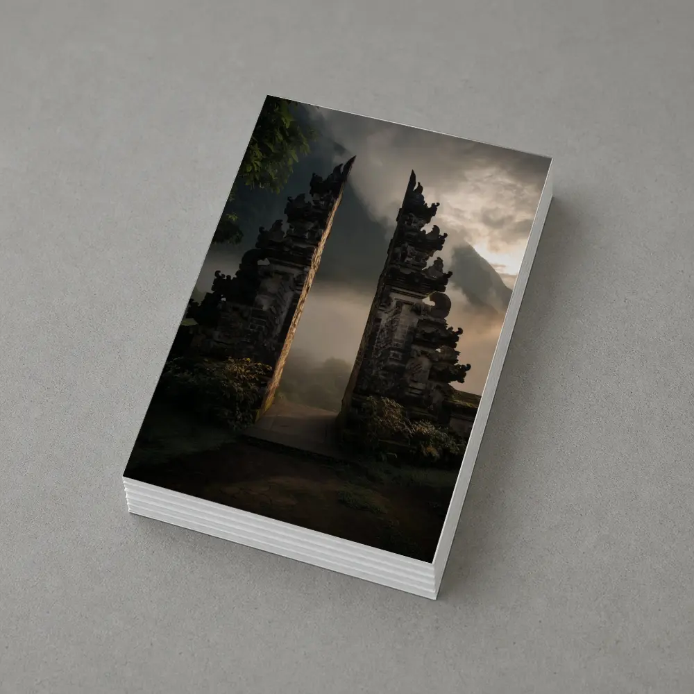 Balinese Temple Gate Misty Mountain Landscape – Postcards