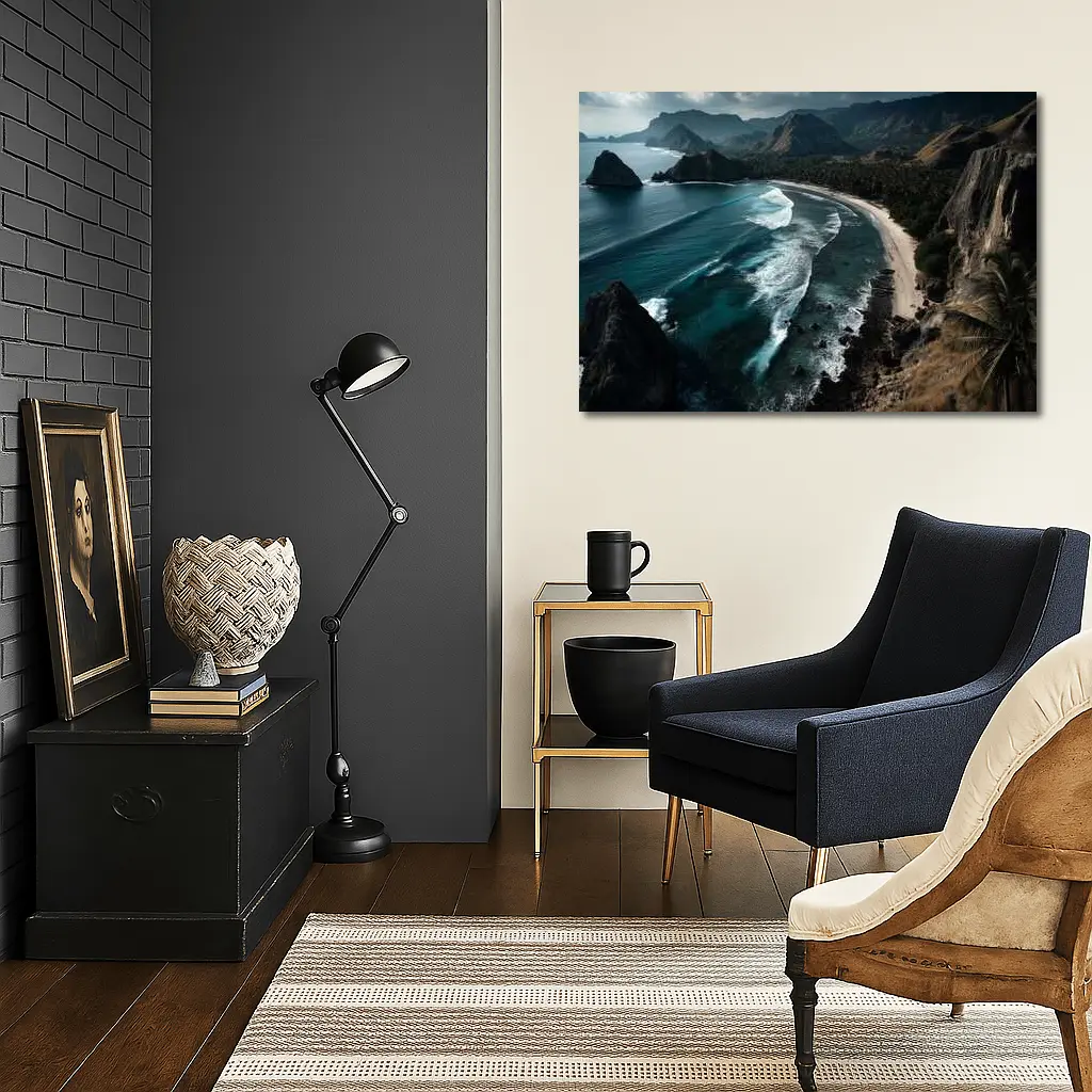 Tropical Beach Cove Aerial Cliffside View – Wall Art