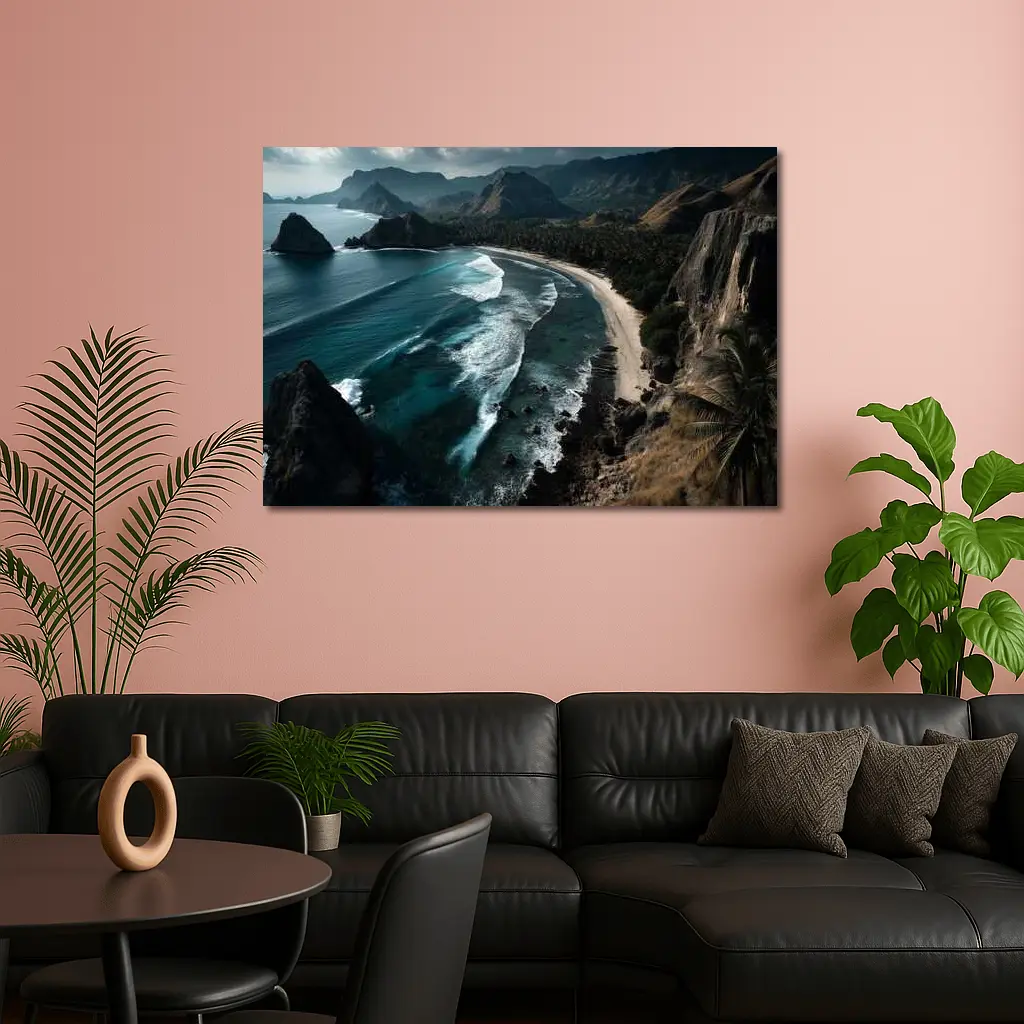 Tropical Beach Cove Aerial Cliffside View – Wall Art