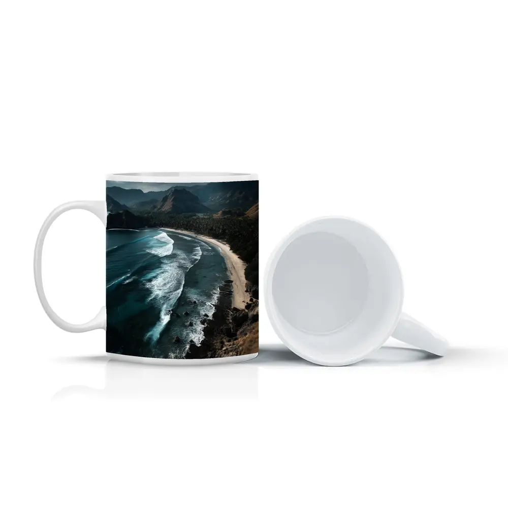 Tropical Beach Cove Aerial Cliffside View – Mugs