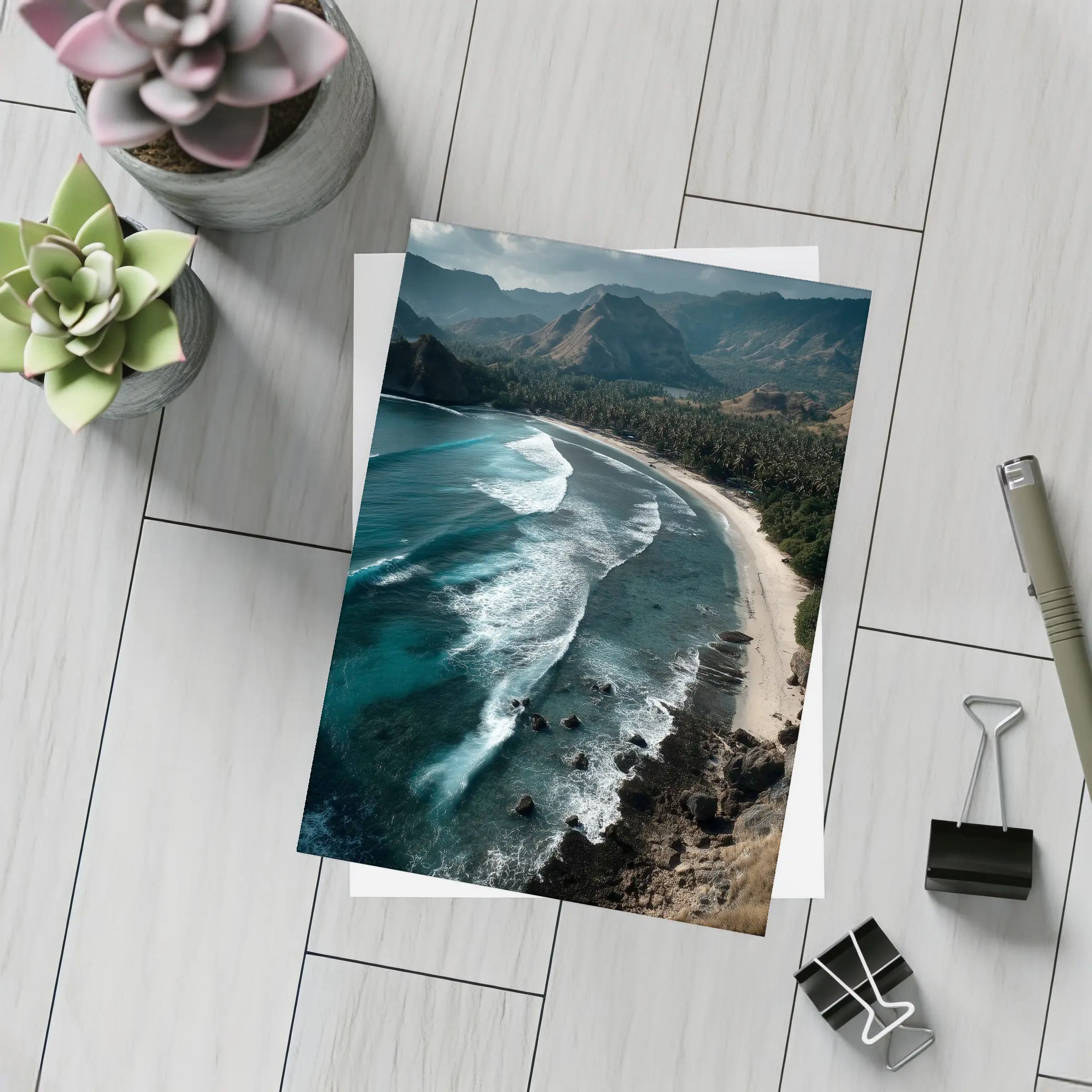 Tropical Beach Cove Aerial Cliffside View – Postcards