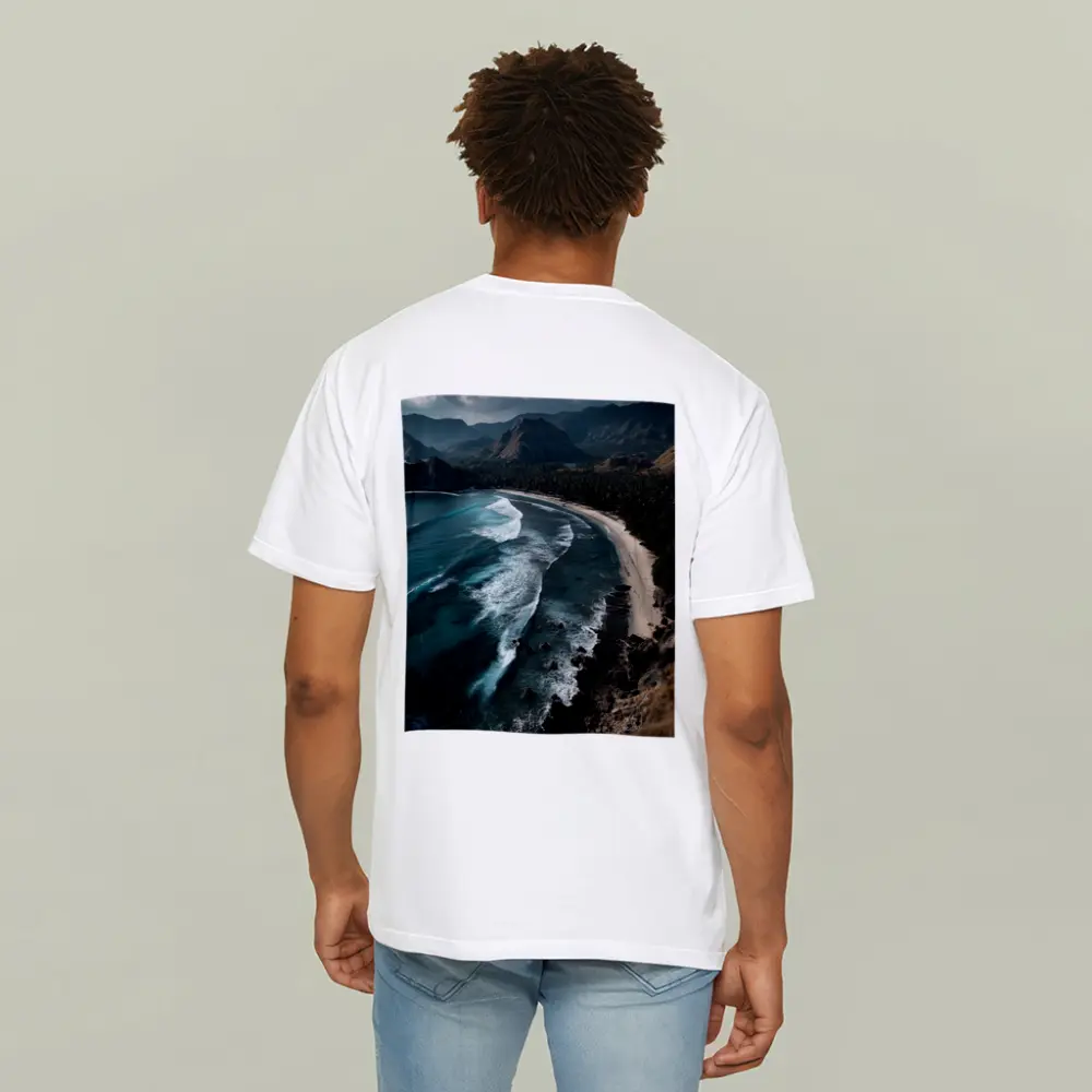 Tropical Beach Cove Aerial Cliffside View – T-Shirts