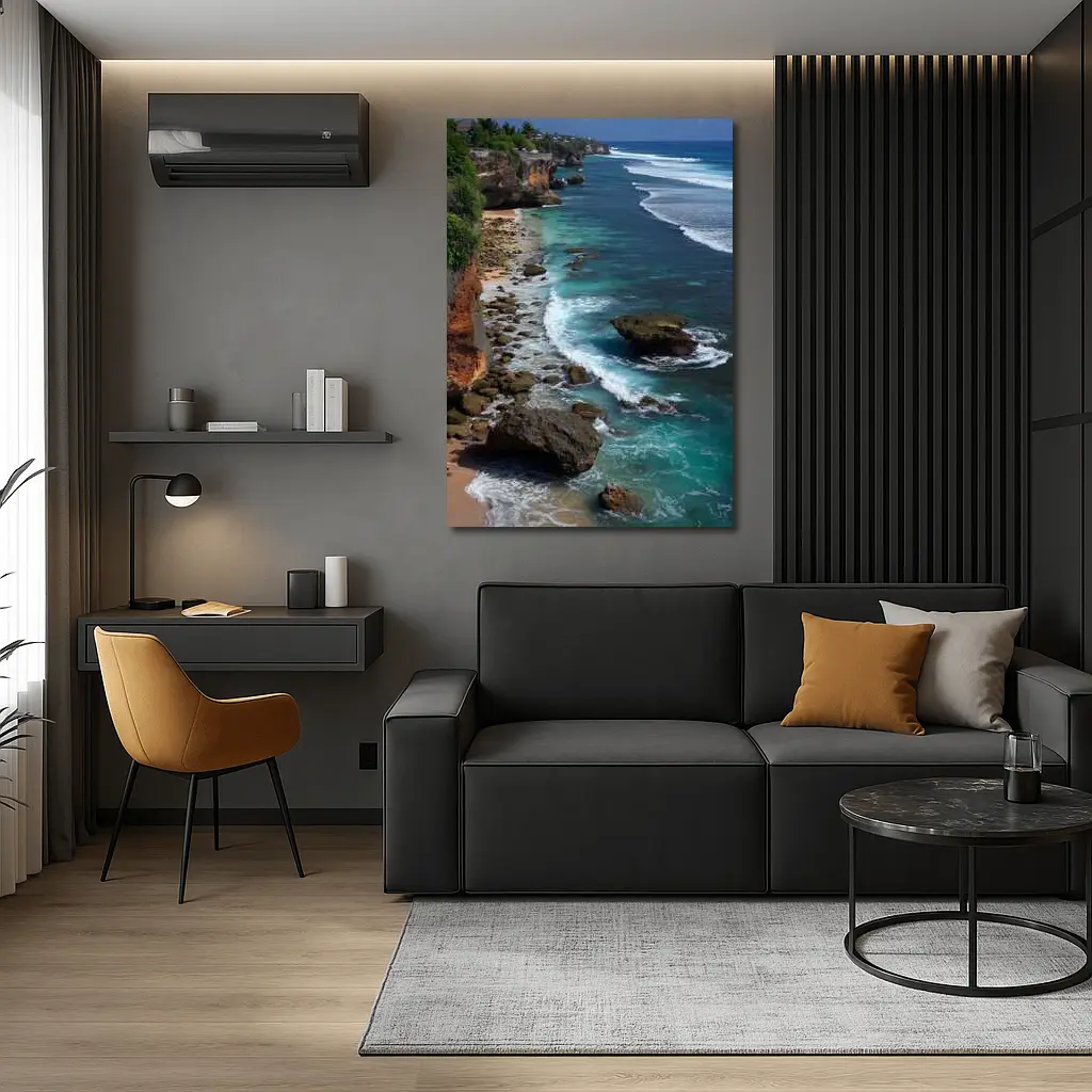 Bali Cliffside Turquoise Ocean Rocky Beach – Wall Art