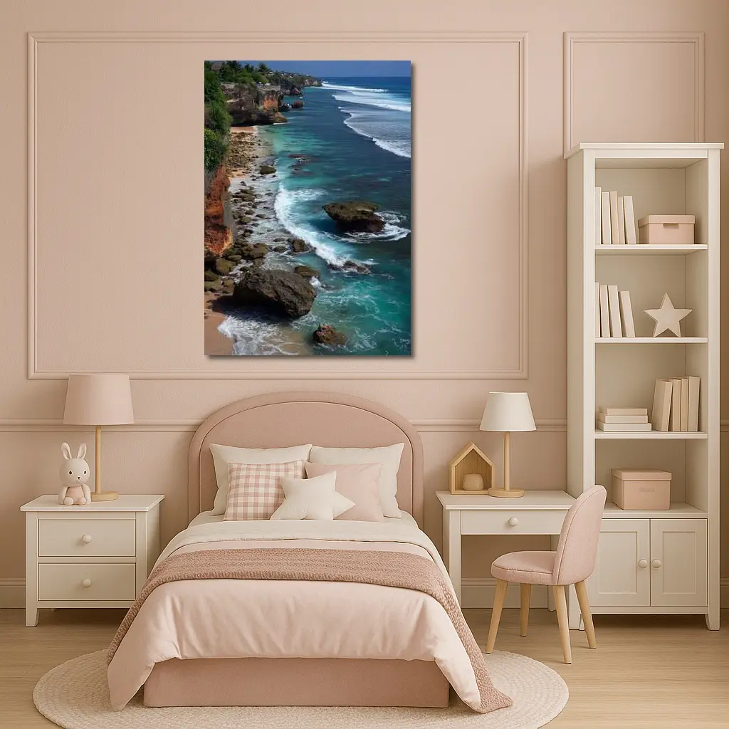 Bali Cliffside Turquoise Ocean Rocky Beach – Wall Art