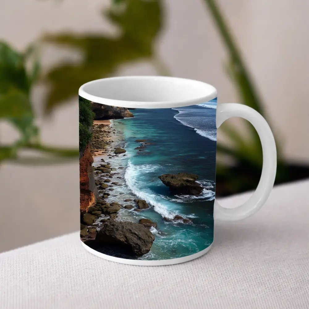 Bali Cliffside Turquoise Ocean Rocky Beach – Mugs