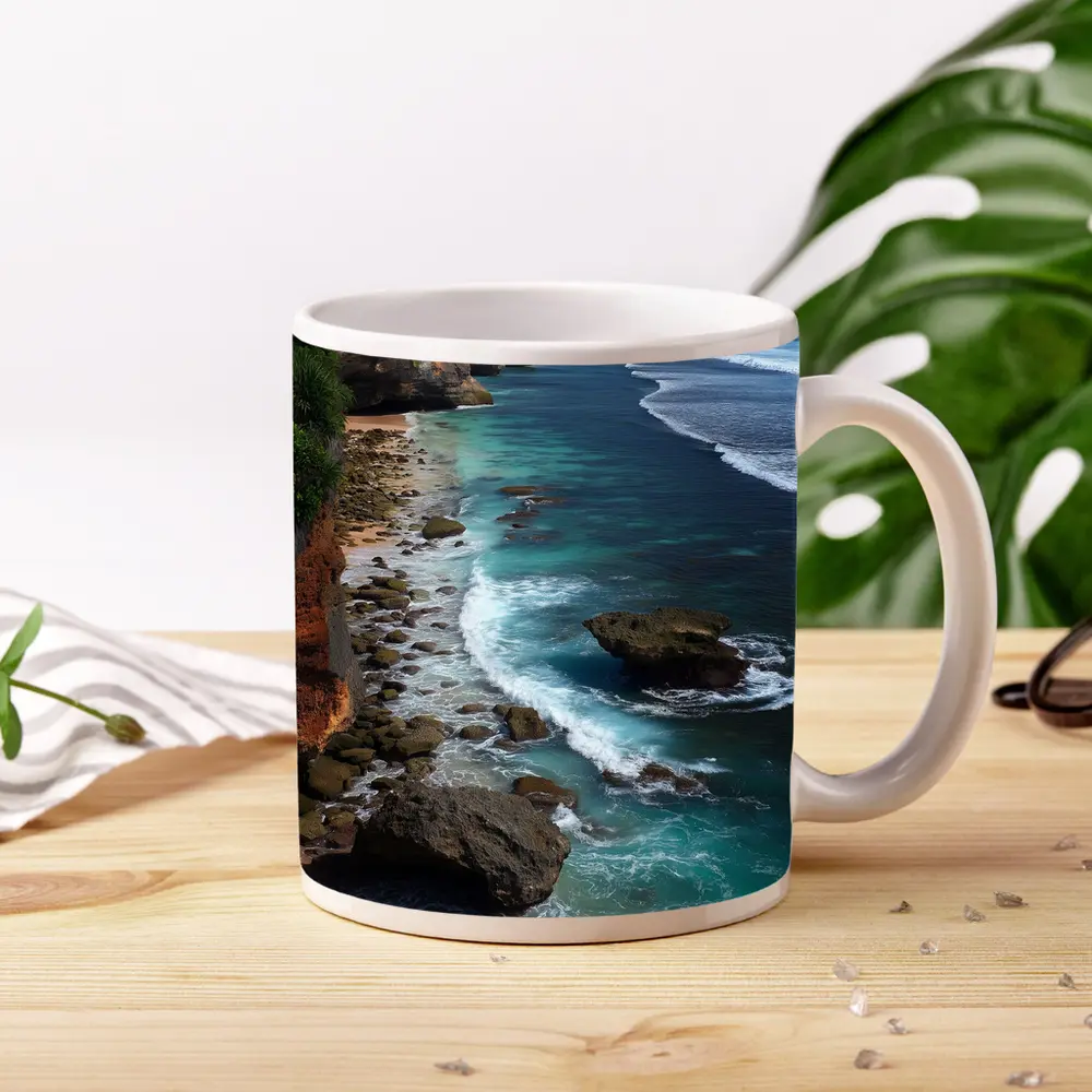 Bali Cliffside Turquoise Ocean Rocky Beach – Mugs