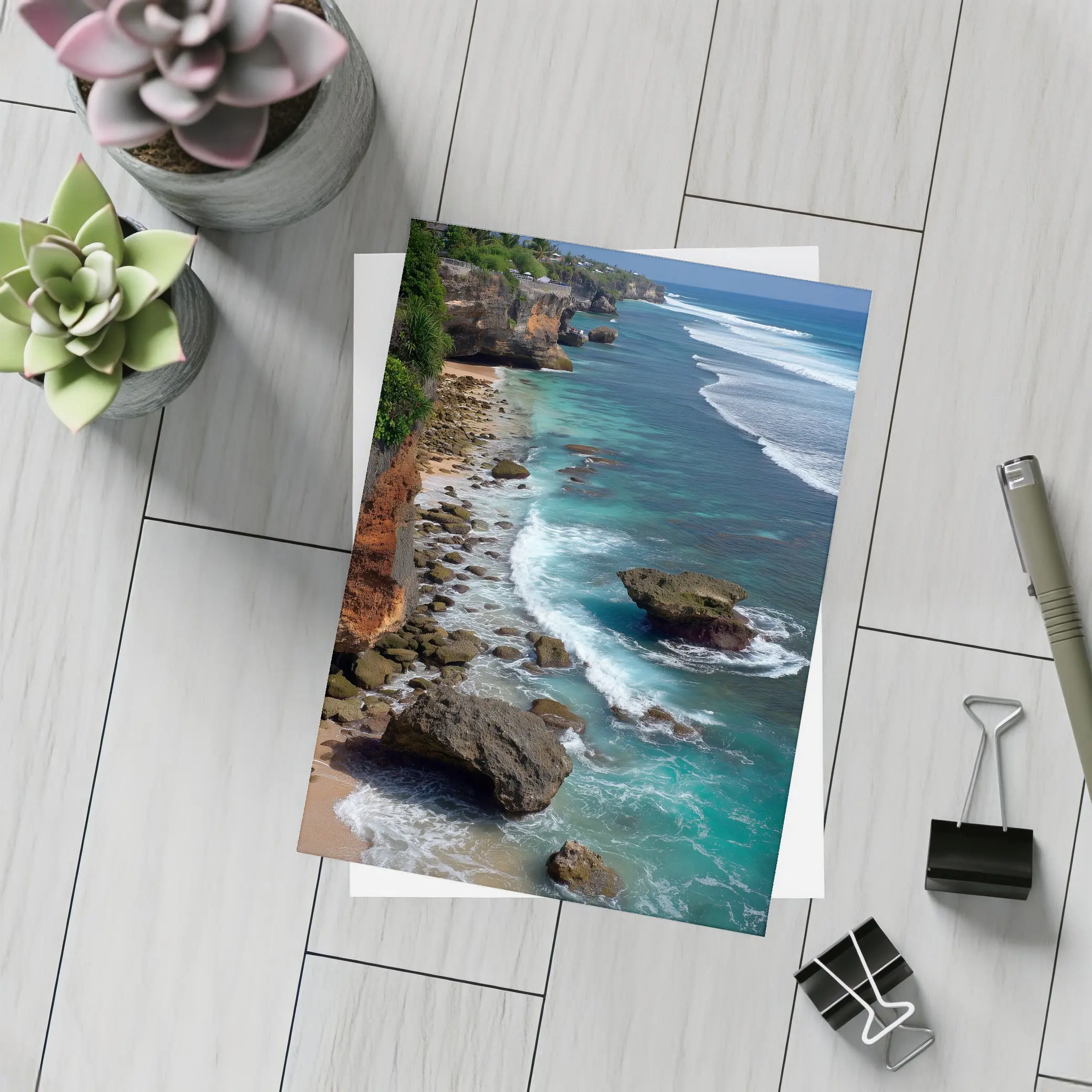 Bali Cliffside Turquoise Ocean Rocky Beach – Postcards