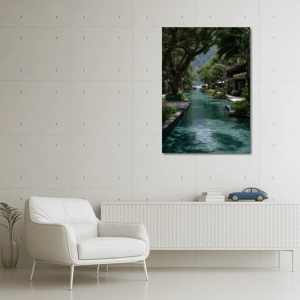 Tropical Resort Pool Surrounded By Lush Trees – Wall Art