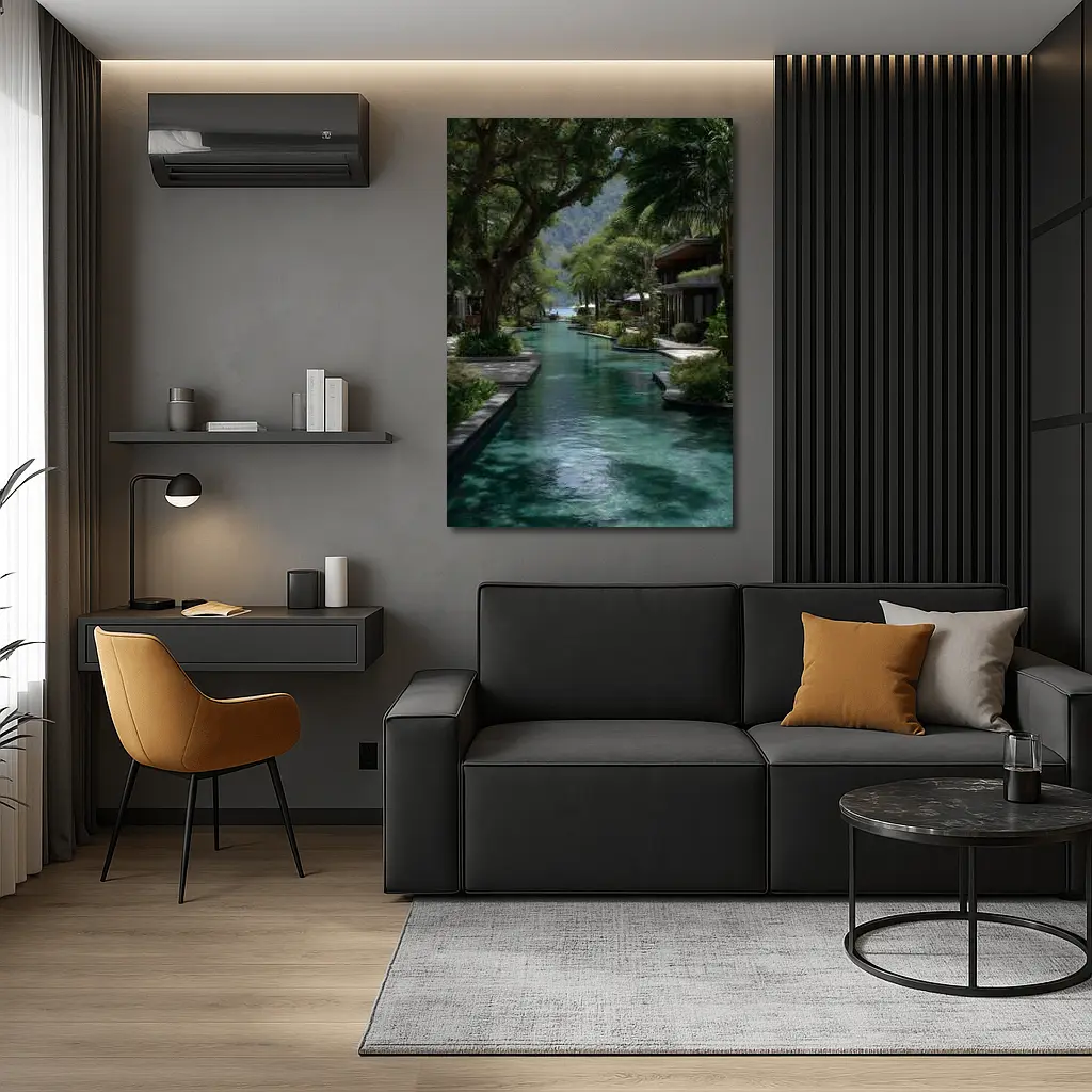 Tropical Resort Pool Surrounded By Lush Trees – Wall Art
