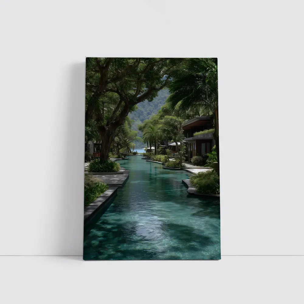 Tropical Resort Pool Surrounded By Lush Trees – Wall Art