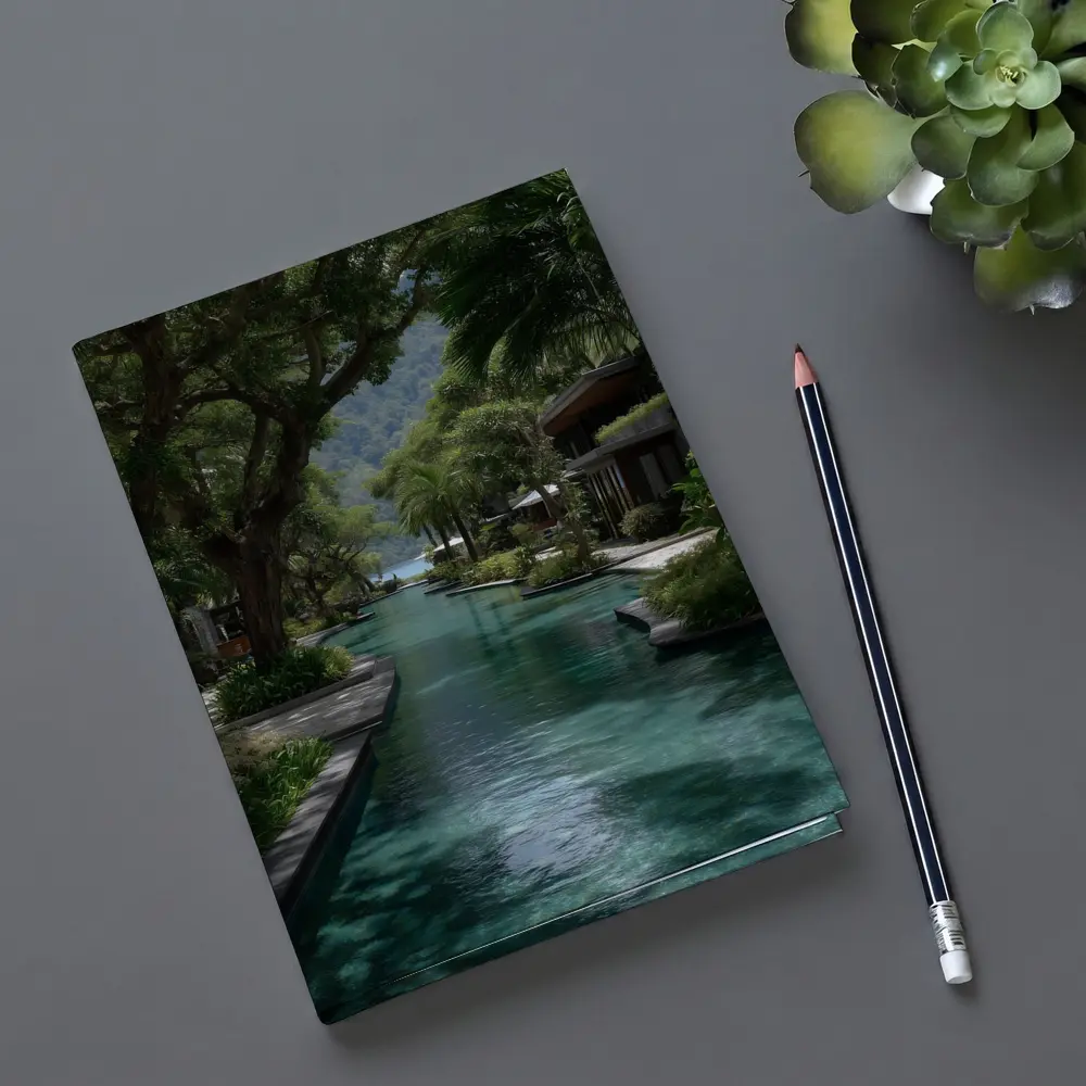 Tropical Resort Pool Surrounded By Lush Trees – Notebooks