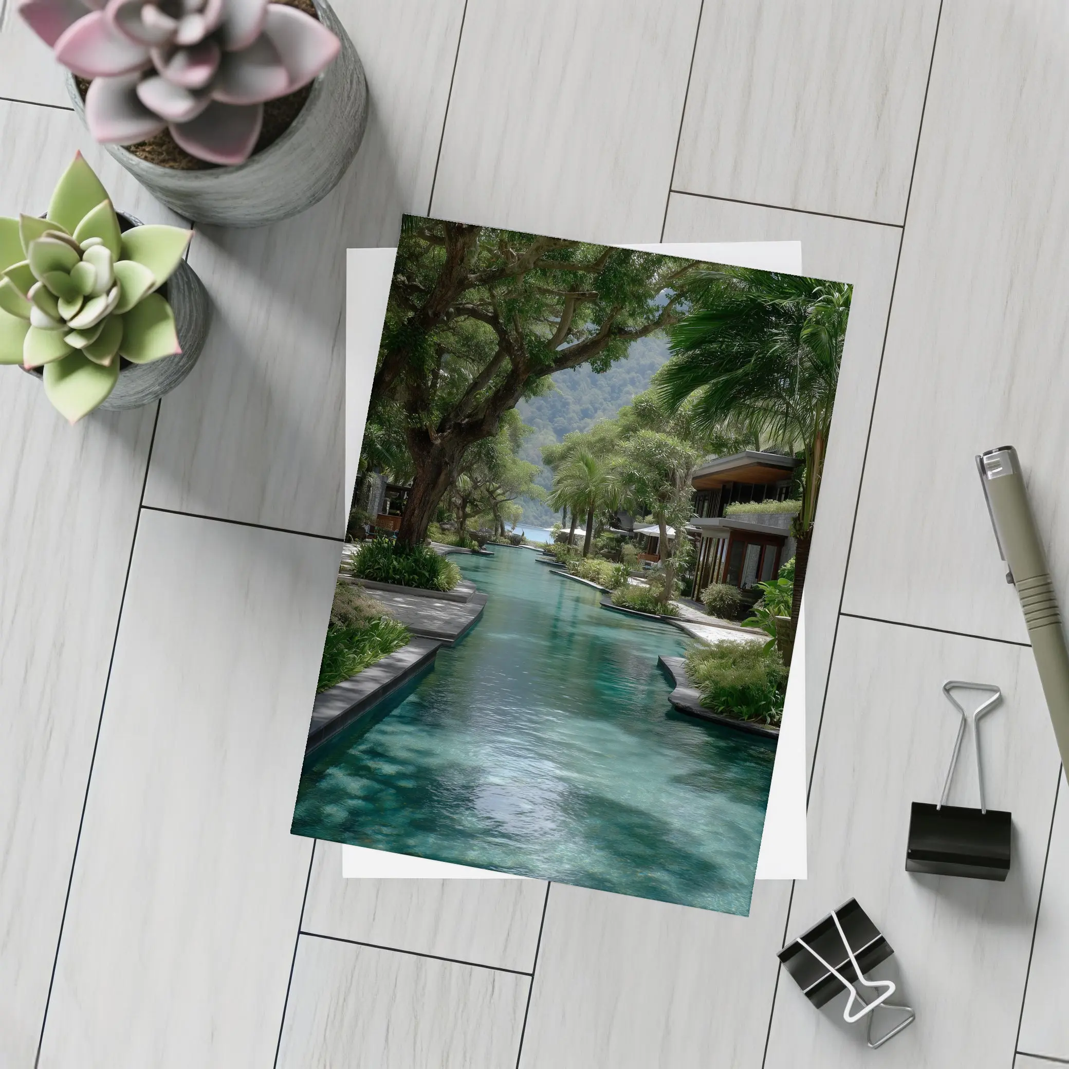 Tropical Resort Pool Surrounded By Lush Trees – Postcards