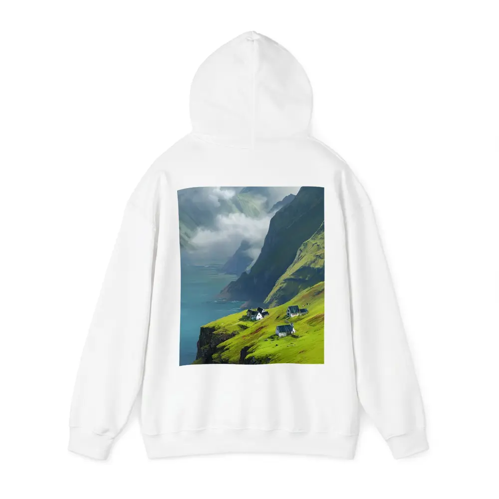 Green Cliffside Village Overlooking Dramatic Fjord – Hoodies