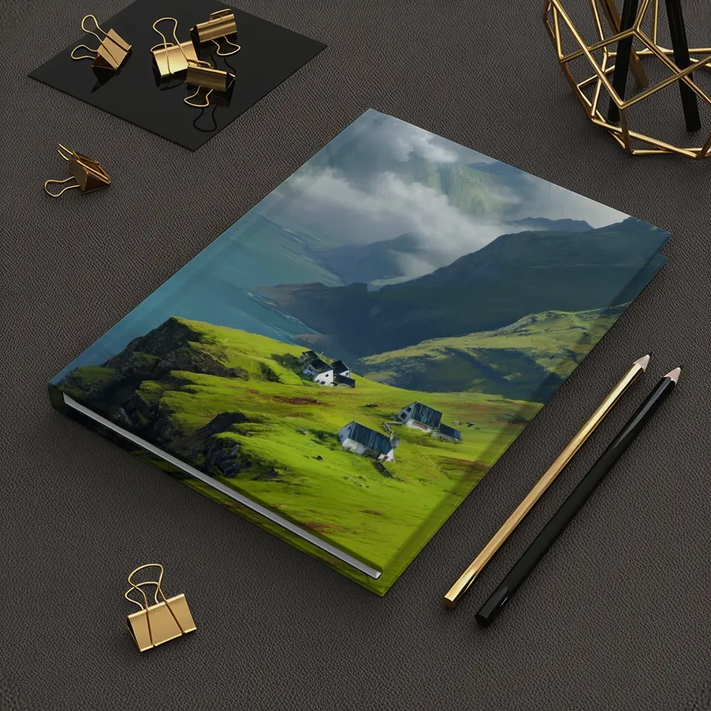 Green Cliffside Village Overlooking Dramatic Fjord – Notebooks