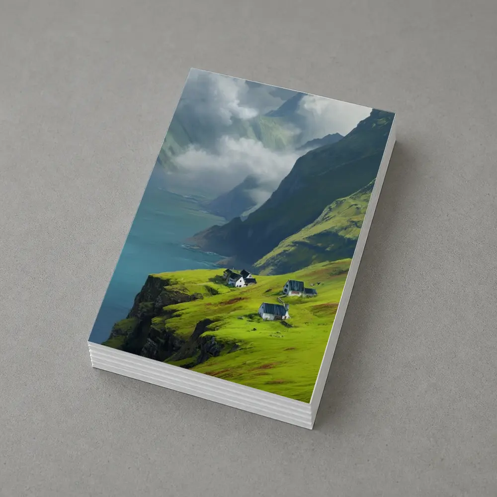 Green Cliffside Village Overlooking Dramatic Fjord – Postcards