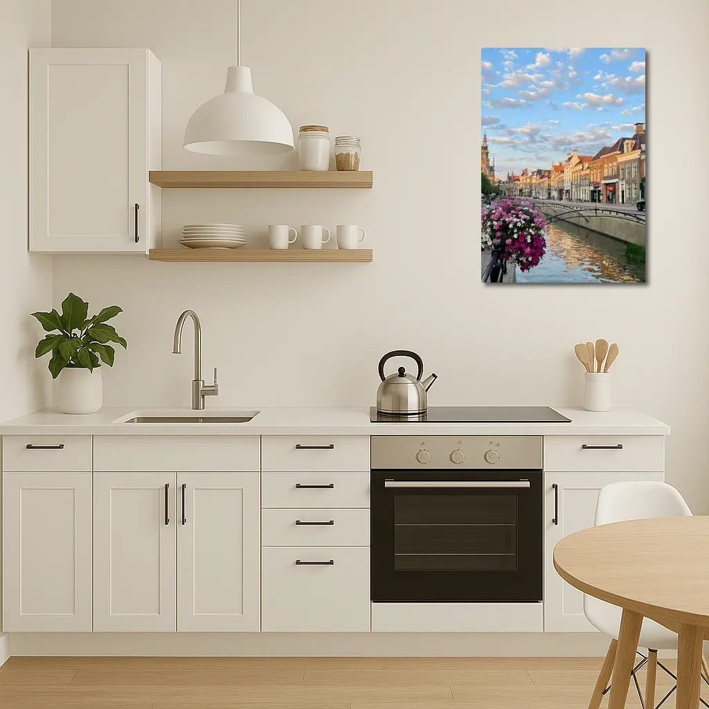 Dutch Canal Town Flowers Cloudy Sky – Wall Art