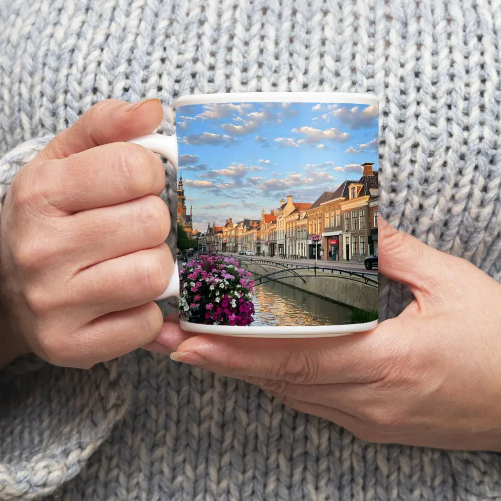 Dutch Canal Town Flowers Cloudy Sky – Mugs