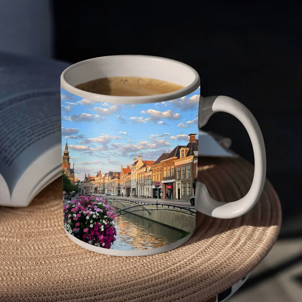 Dutch Canal Town Flowers Cloudy Sky – Mugs