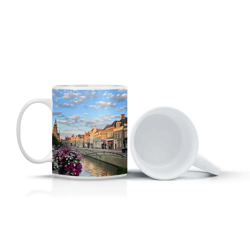 Dutch Canal Town Flowers Cloudy Sky – Mugs