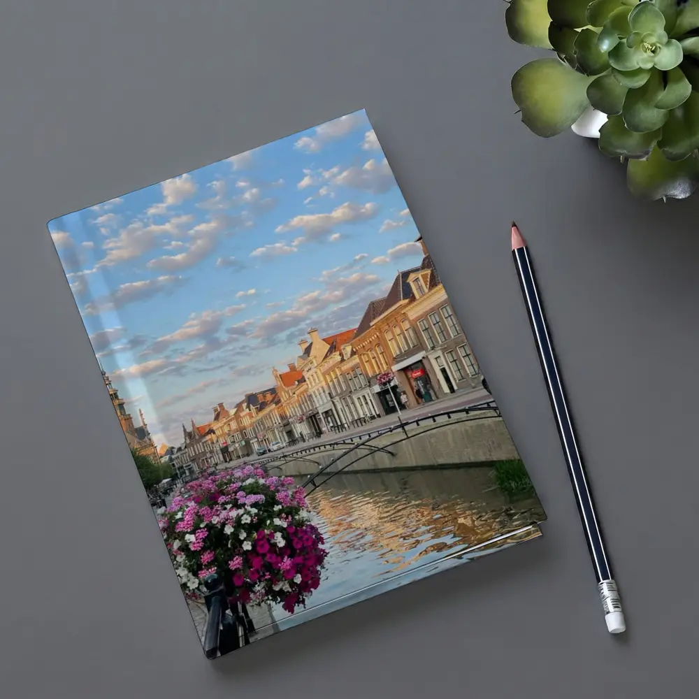 Dutch Canal Town Flowers Cloudy Sky – Notebooks