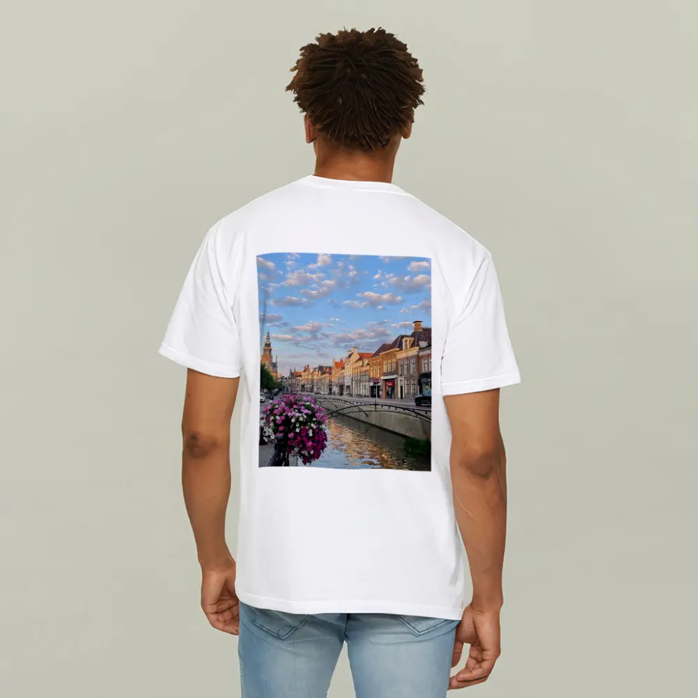 Dutch Canal Town Flowers Cloudy Sky – T-Shirts