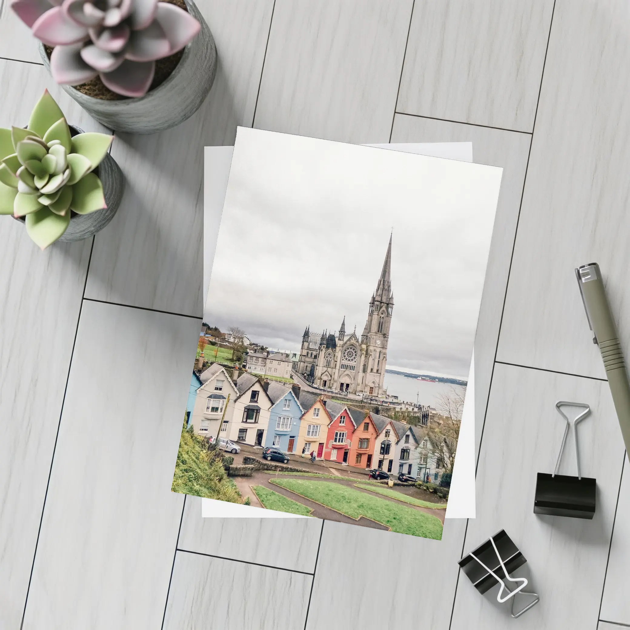 Cobh Ireland Colorful Houses Cathedral View – Postcards