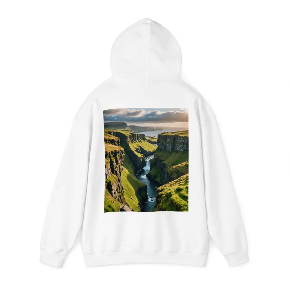 Green Cliffside Canyon Waterfall Coastal Landscape – Hoodies