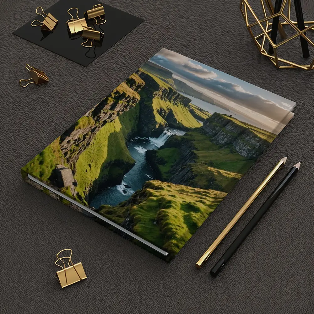 Green Cliffside Canyon Waterfall Coastal Landscape – Notebooks