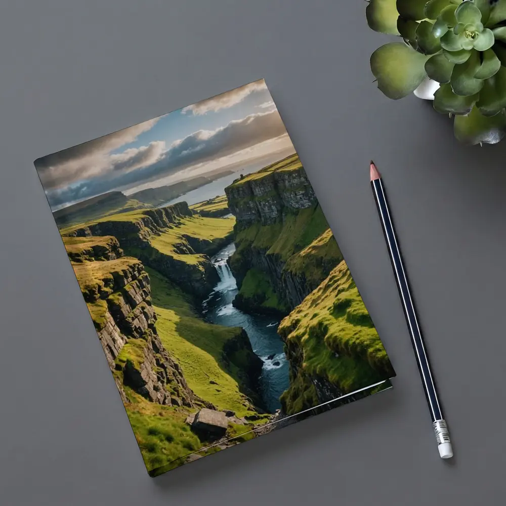 Green Cliffside Canyon Waterfall Coastal Landscape – Notebooks