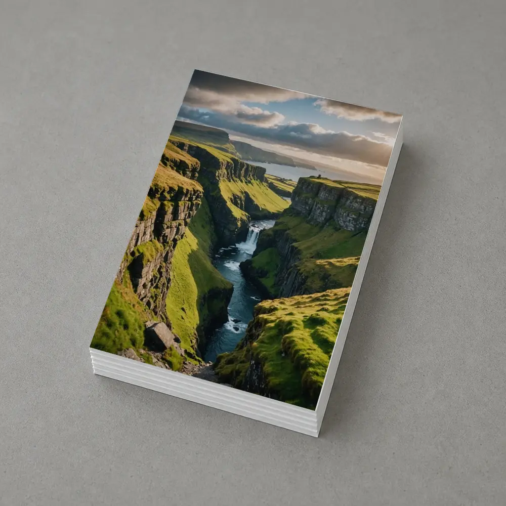 Green Cliffside Canyon Waterfall Coastal Landscape – Postcards