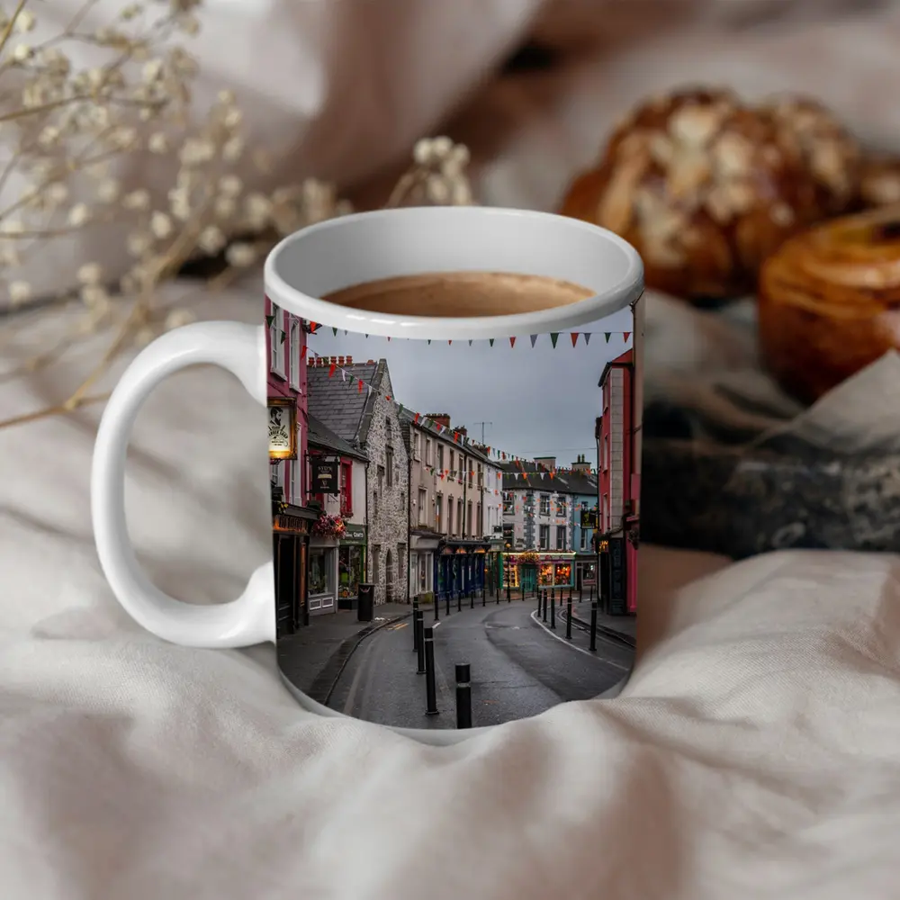 Irish Town Street with Colorful Shopfronts – Mugs