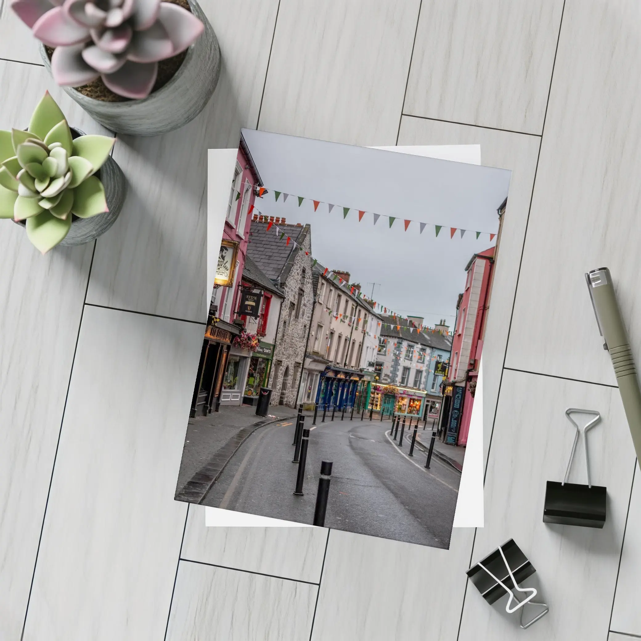 Irish Town Street with Colorful Shopfronts – Postcards