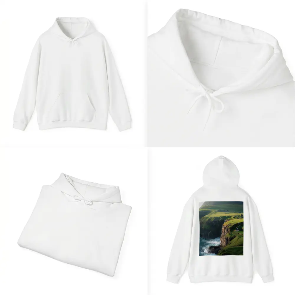Green Cliffside Coastal Village Ocean View – Hoodies