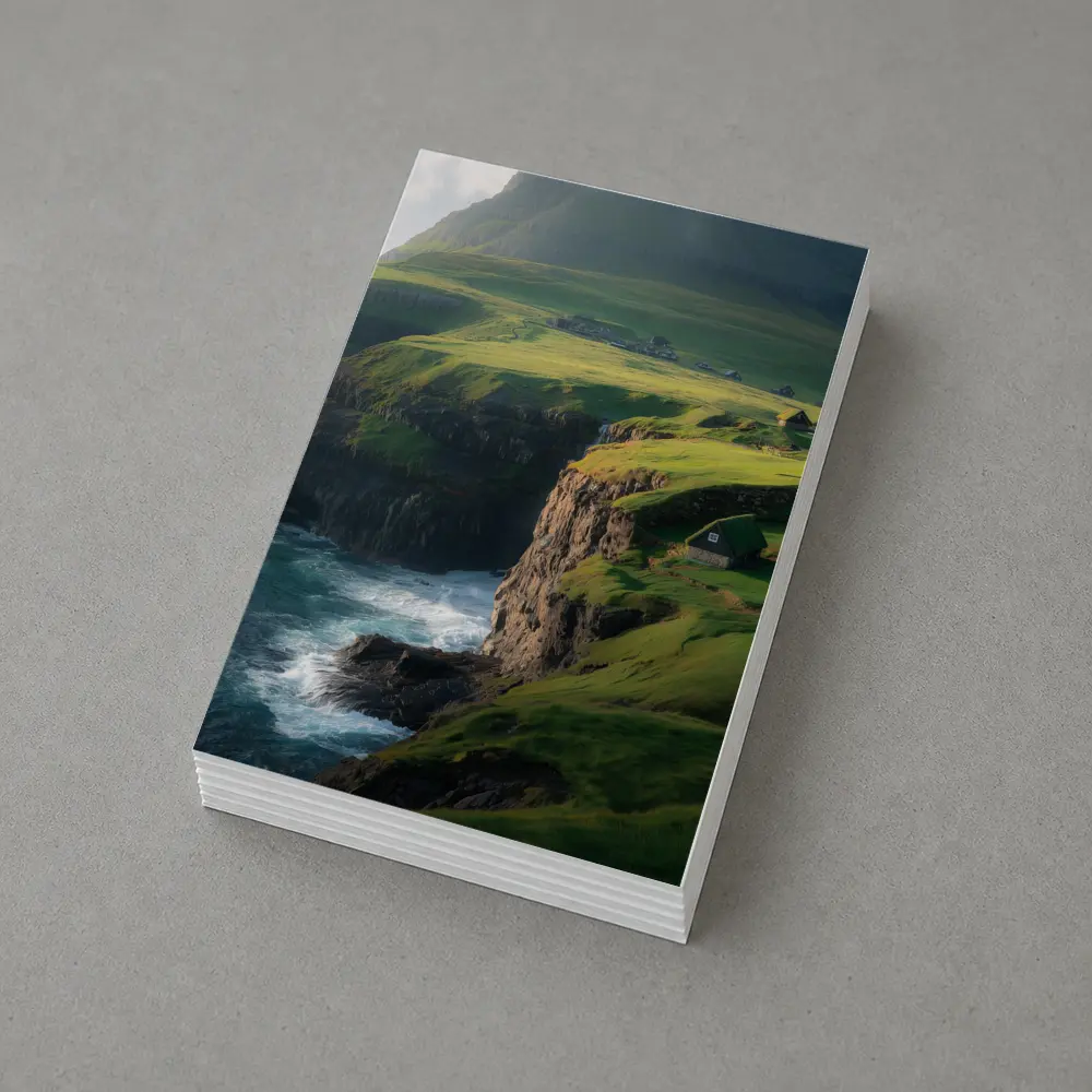 Green Cliffside Coastal Village Ocean View – Postcards