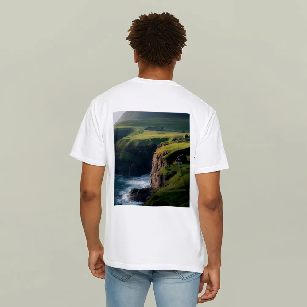 Green Cliffside Coastal Village Ocean View – T-Shirts