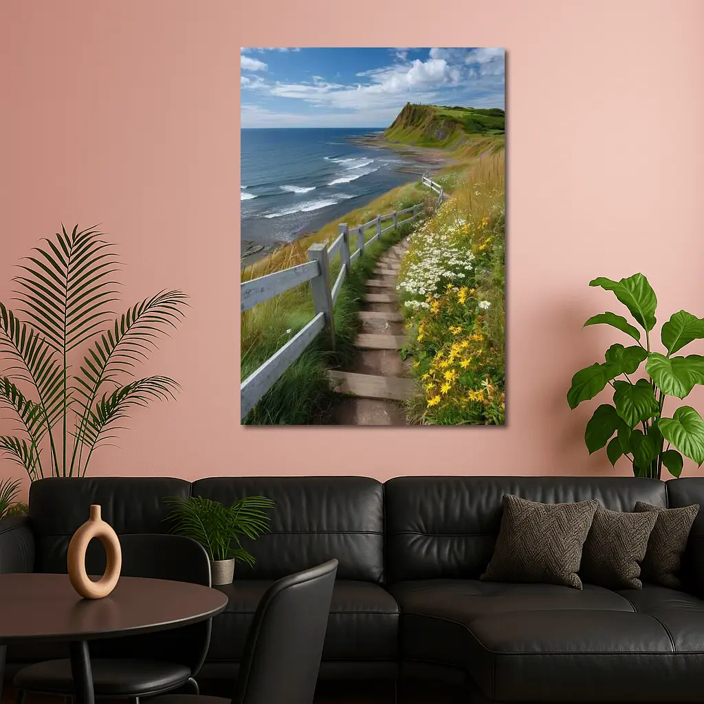 Coastal Cliffside Path Wildflowers Ocean View – Wall Art