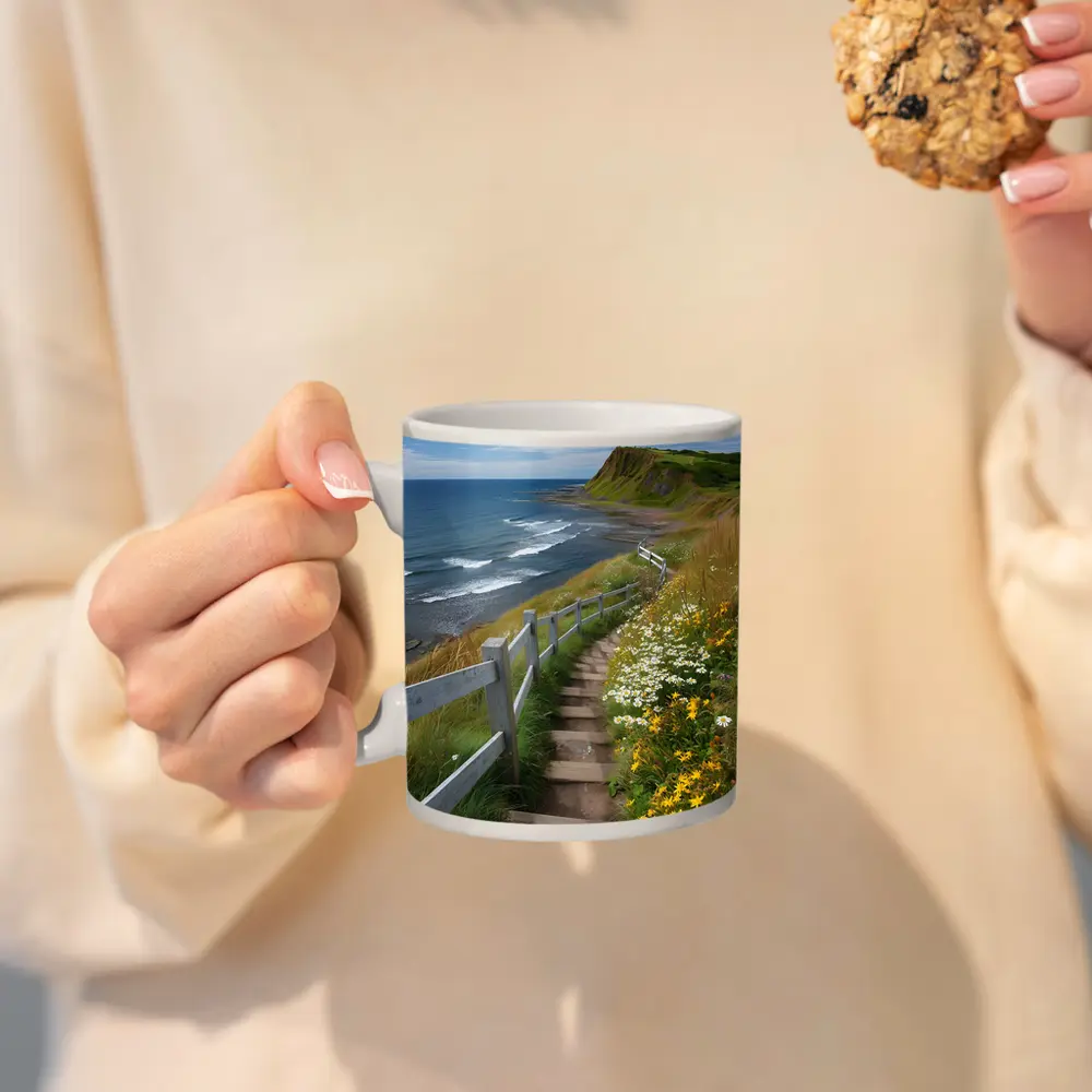 Coastal Cliffside Path Wildflowers Ocean View – Mugs