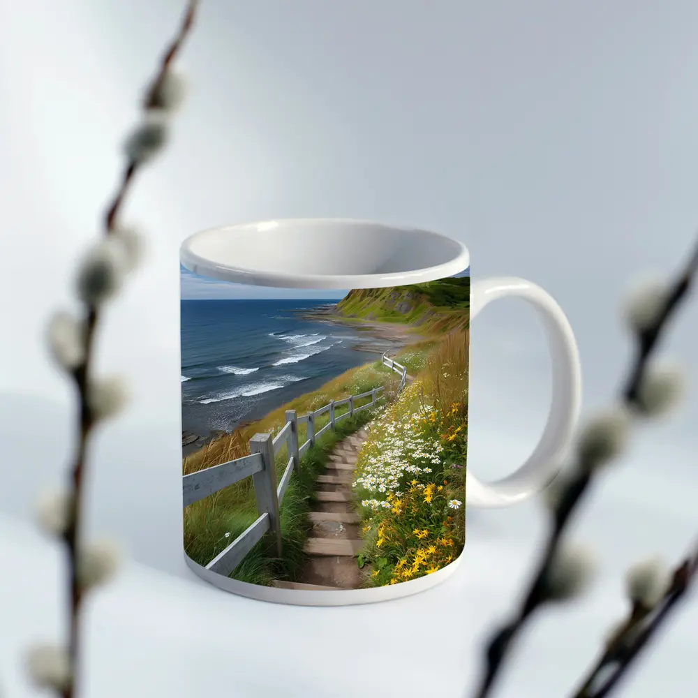 Coastal Cliffside Path Wildflowers Ocean View – Mugs