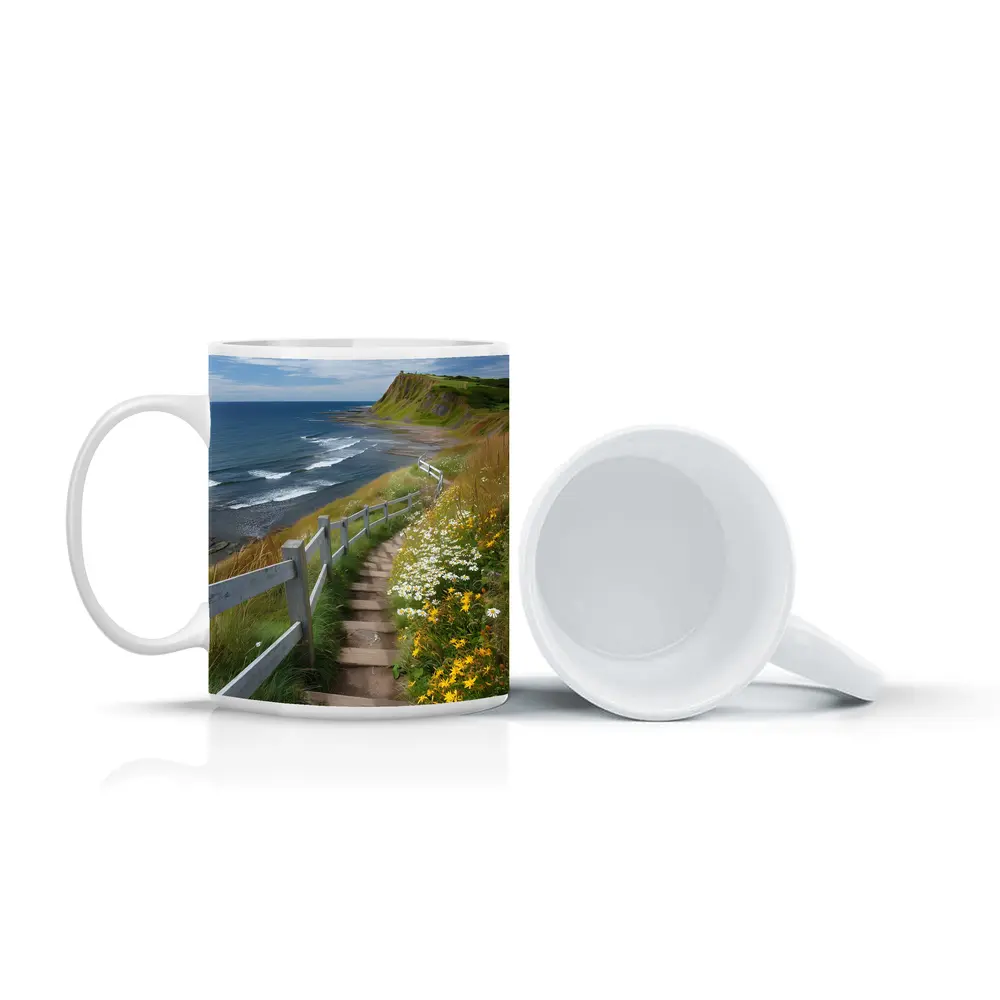 Coastal Cliffside Path Wildflowers Ocean View – Mugs