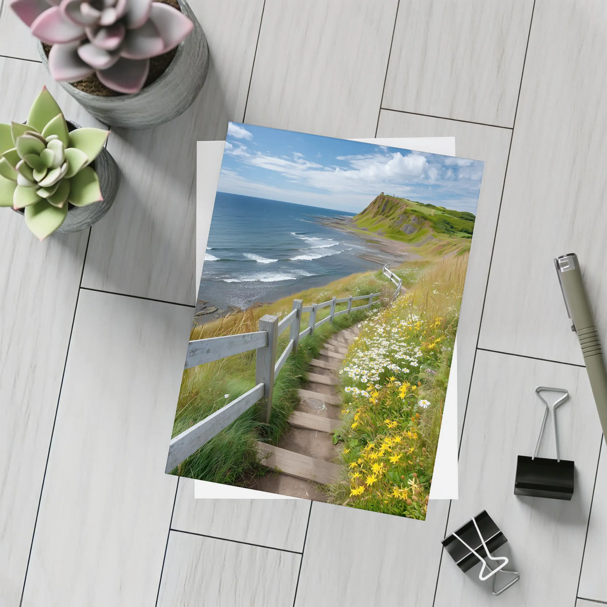 Coastal Cliffside Path Wildflowers Ocean View – Postcards