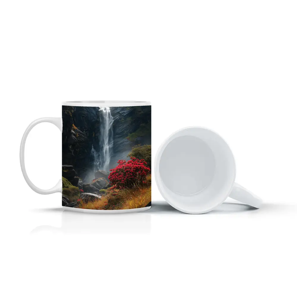 Waterfall Cascading Through Rocky Mountain Gorge – Mugs