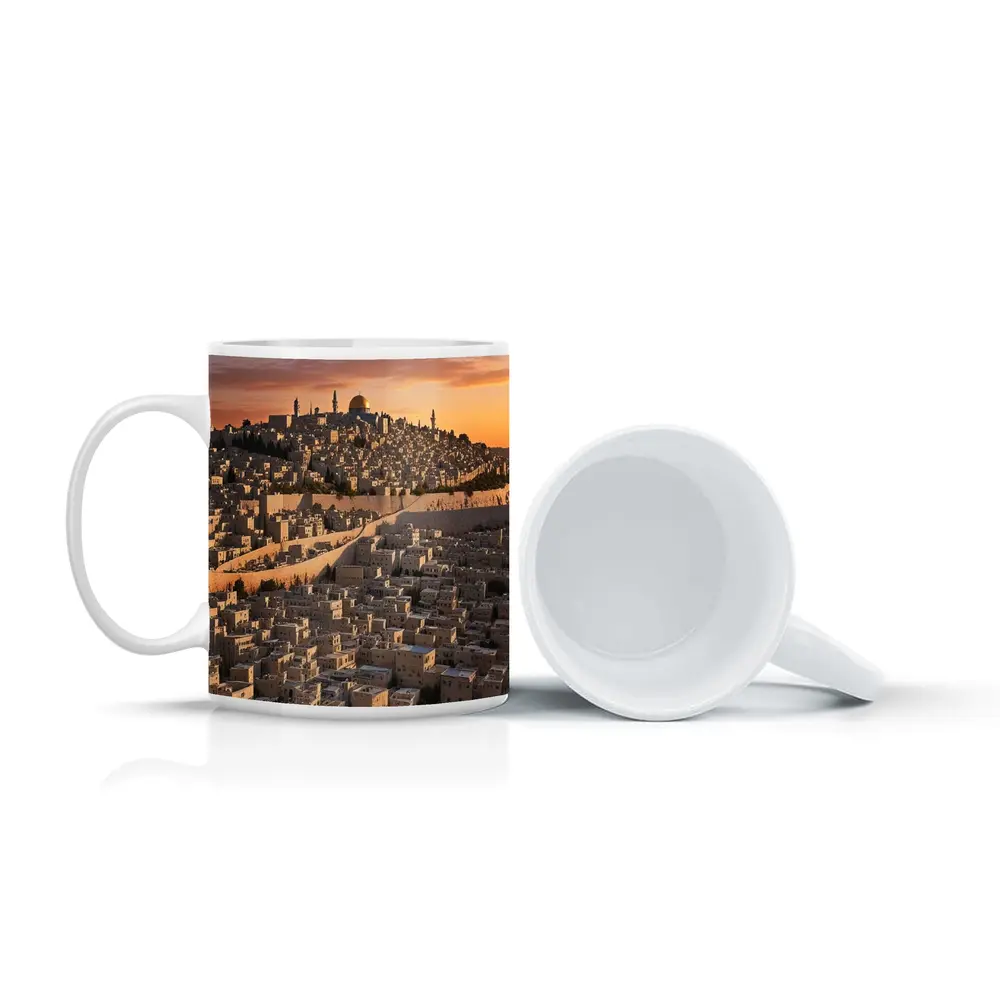 Jerusalem Old City Golden Sunset Aerial View – Mugs