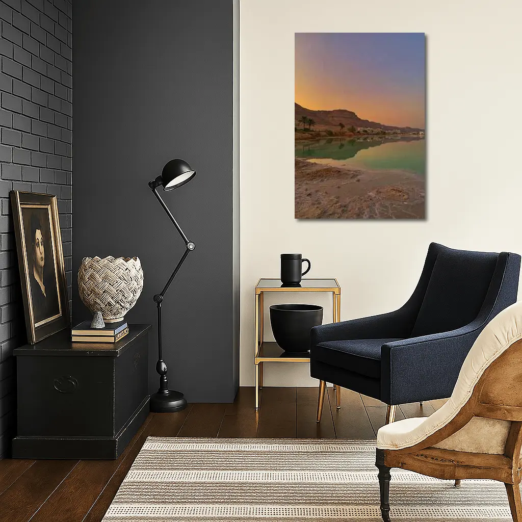 Dead Sea Sunset Orange Sky Desert Landscape – Wall Art