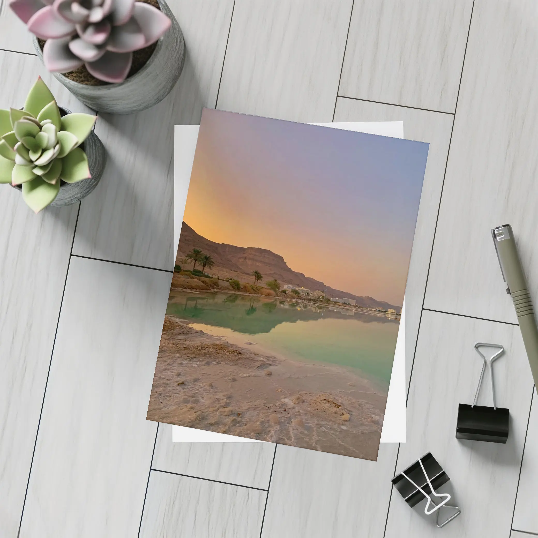 Dead Sea Sunset Orange Sky Desert Landscape – Postcards